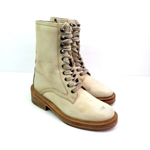 Vintage Foundry Co Delia Womens Size 7 Beige Leather Lace Up Combat Boots VFL134